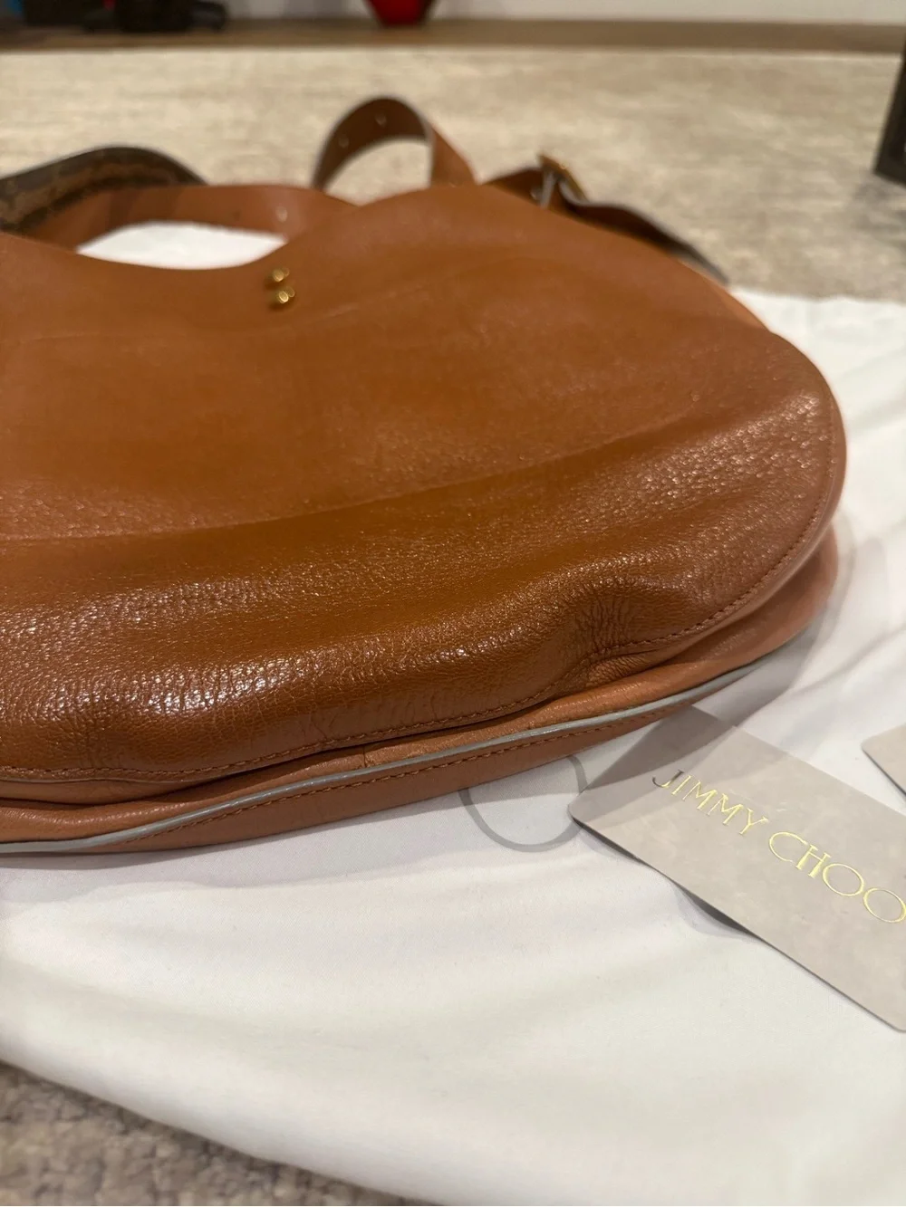 Rare Vintage Jimmy Choo Cognac Leather Hobo with Snakeskin Pattern Strap